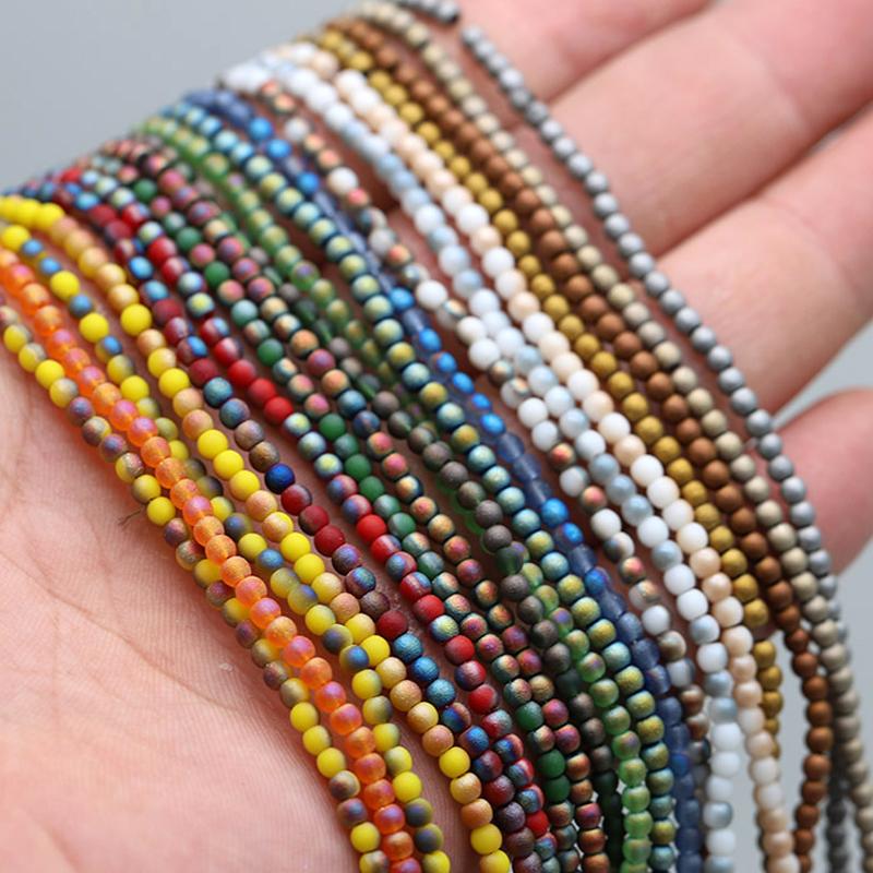 Matte Color Crystal Glass Beads 3mm 145pcs Round Loose Spacer Beads for Clothing Embroidery Decor Craft Making