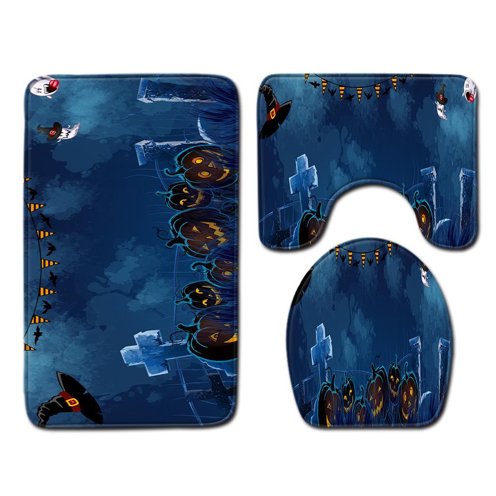 Halloween Shower Curtain Floor Mat Combination Four-Piece Set Bathroom Toilet Carpet Shower Room Foot Door Mat
