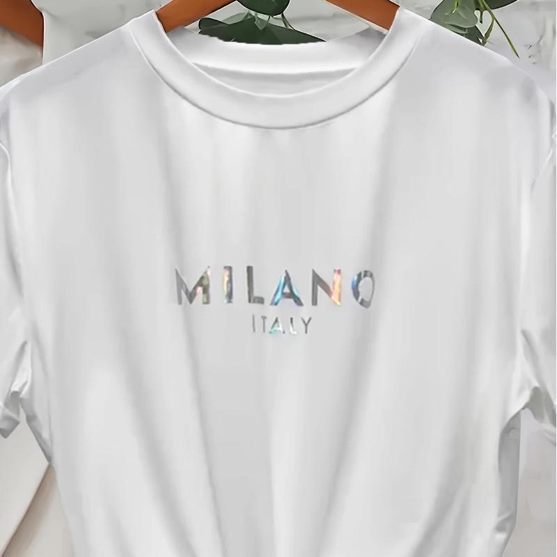 

Letter Print Crew Neck T-Shirt, Casual Short Sleeve T-Shirt For Spring & Summer, Women s Clothing, Valentine s Day XL