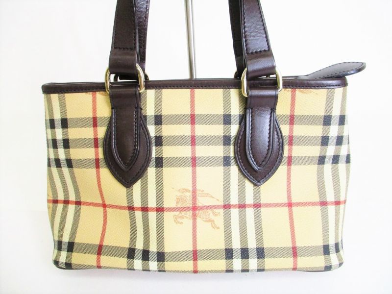 Authentic BURBERRY Hymarket Check Brown PVC Hand Bag Tote Bag Purse #7785 Seller Refurbished