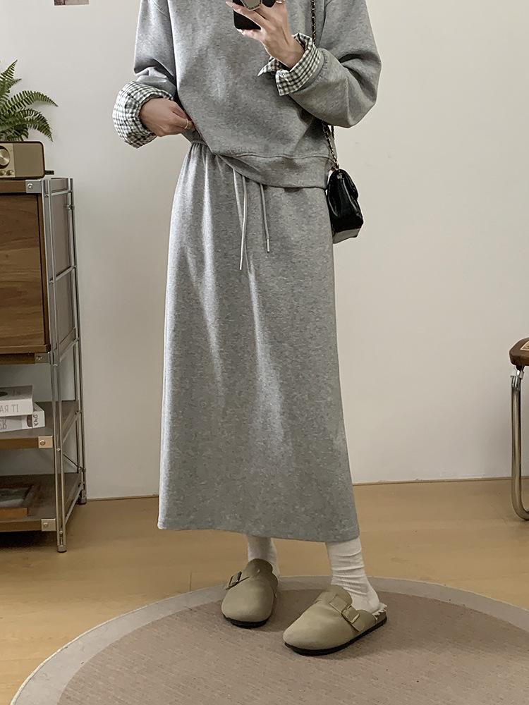 Spring 2026 Plus Size Women's Korean Casual Patchwork Hoodie & Skirt Set