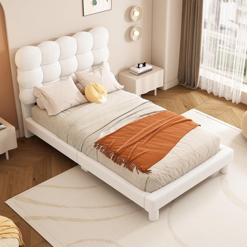 Upholstered Bed Children's Bed 90x200cm, Headboard & Slatted Frame, MDF & Linen, Adjustable Headboard, Adult/Youth, Without Mattress