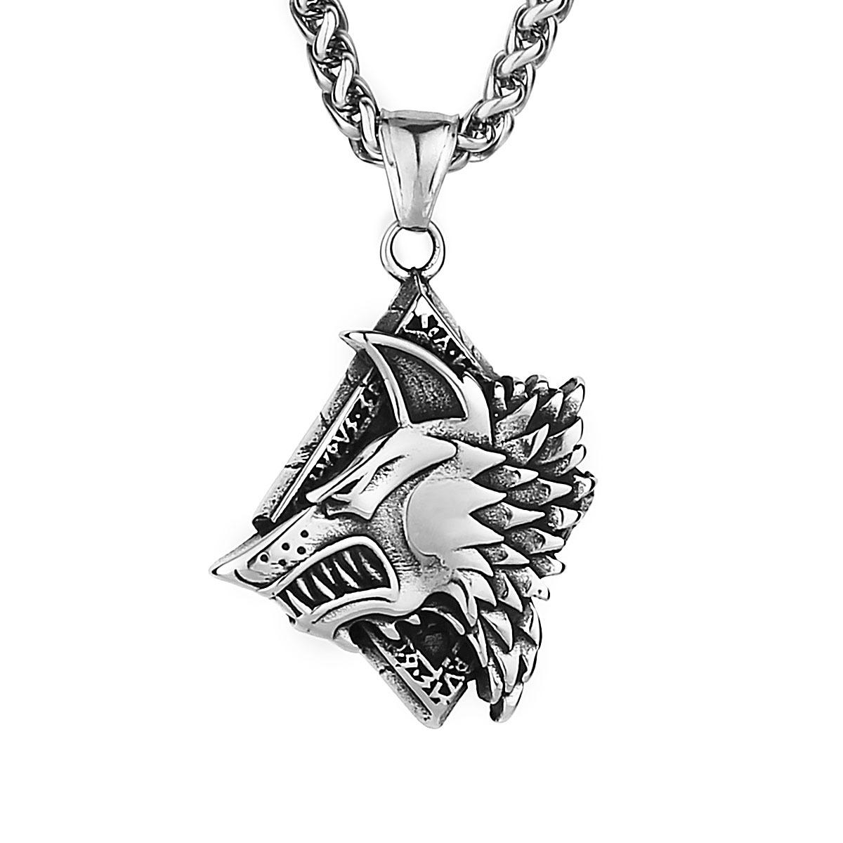 Viking retro domineering wolf head pendant, European and American style, men s creative temperament, stainless steel necklace accessories