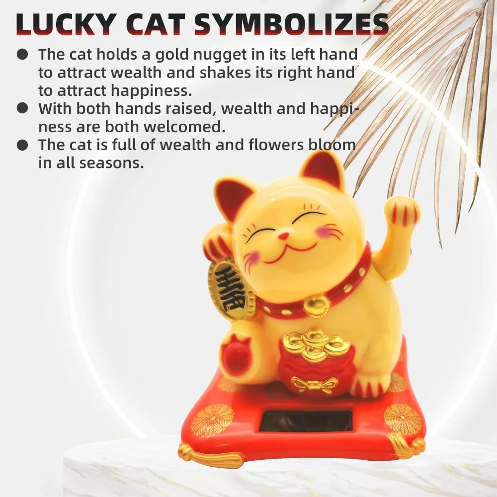 Waving Wealth Lucky Beckoning Cat Decoration Solar Powered Car Ornament  for Home, Office
