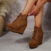 Fashion Wedges High Poe Heels Ankle Boots Women's Retro Suede Lace Up Autumn Shoes Casual Solid Platform Fashion Gladiator Botas Pumps