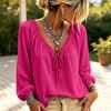 Women's Casual Long Sleeve V-Neck Top with Tie Front Ruffle