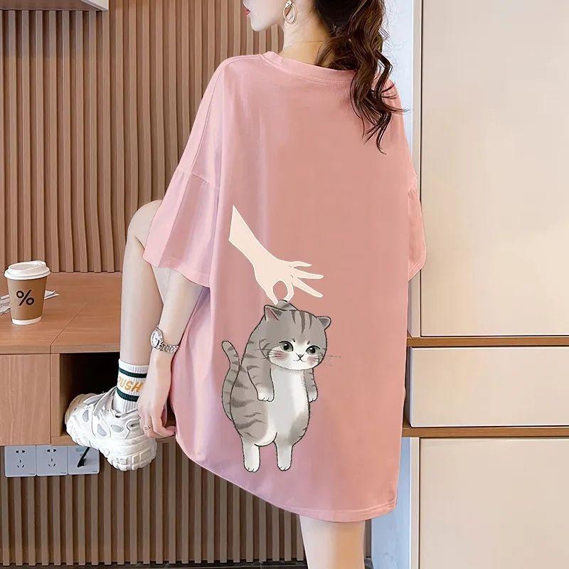 Summer Pure Cotton Women's T-shirts Cute Cartoon Print Hip Hop Streetwear Casual T-Shirt Female Harajuku Oversized Short Sleeve White Y2k Tops