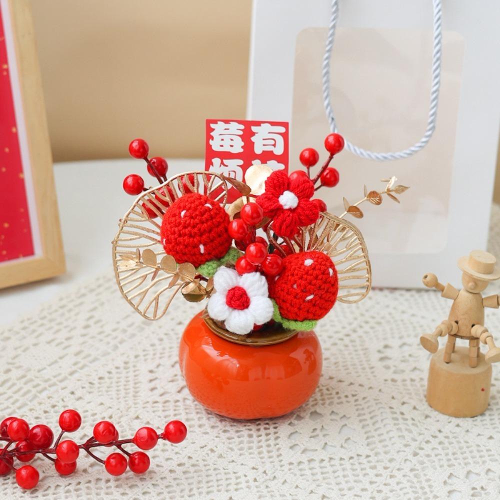 

Knitted Flower Artificial Potted Plants Chinese New Year Decoration Desktop Feng Shui Bonsai Lunar New Year Gift Home Decoration