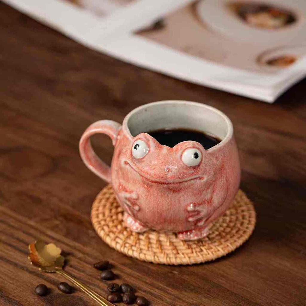 Funny Ceramic Frogs Shaped Coffee Mug With Handle And Spoon Cartoon Forg Porcelain Mug Breakfast Milk Tea Cup