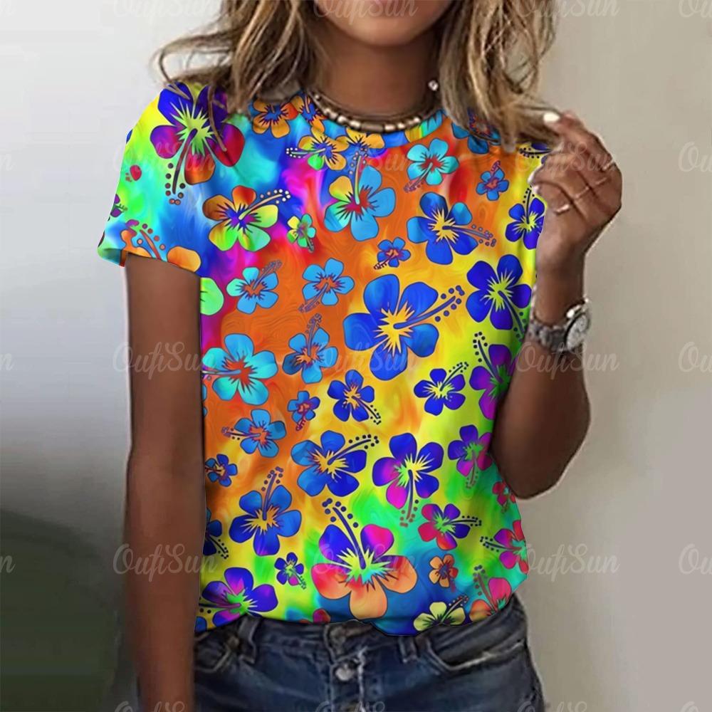 2024 women T-Shirt Short Sleeve O-neck pullover 3D colorful printed love graphic female clothing tops tees