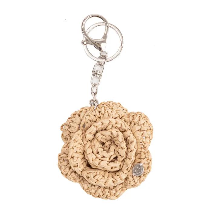 Nr. 227 / Raffia Kamelie Schlüsselanhänger _ Naturbeige