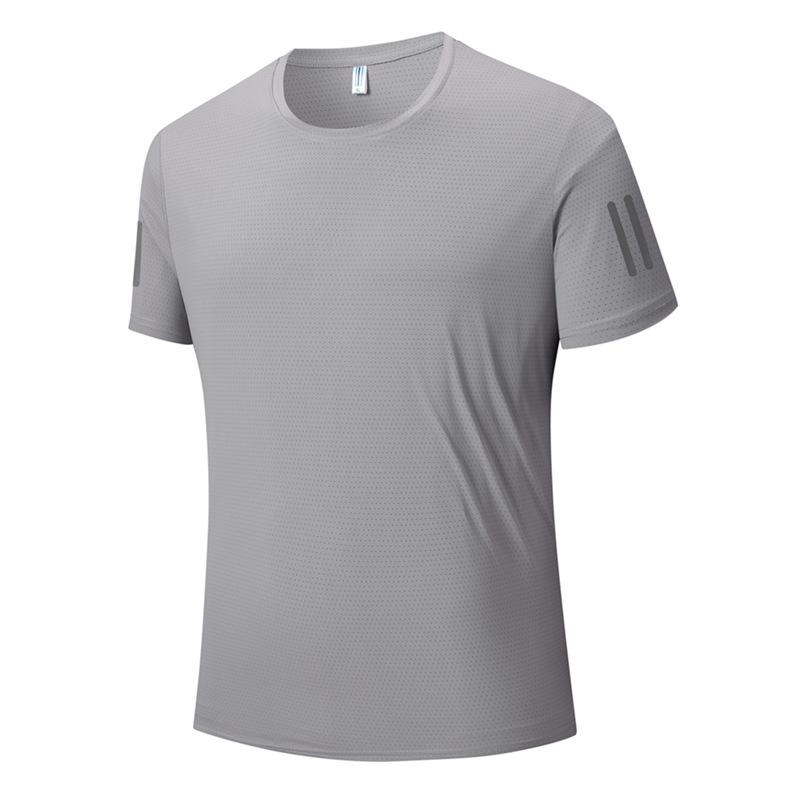 Couples' Quick-Dry Ice Silk T-Shirt - Breathable, Solid Color, Three Stripes, Round Neck, Perfect for Outdoor Running and Sports