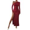 Summer Long Sleeve Off-Shoulder Bodycon Dress with Irregular Slit