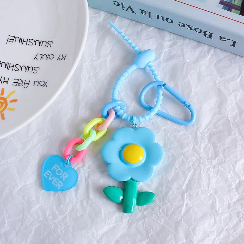 

Красивые Мультяшные Брелоки с Цветком Красочные Акриловые Цепочки Пулер для Молнии Женской Сумки Студенческие Забавные Брелоки светло-синий