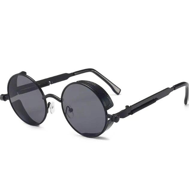 

Retro Classic Steampunk Style Round Sunglasses for Men Women Brand Designer Punk Round Metal Frame Black Lens Sun Glasses черный серый
