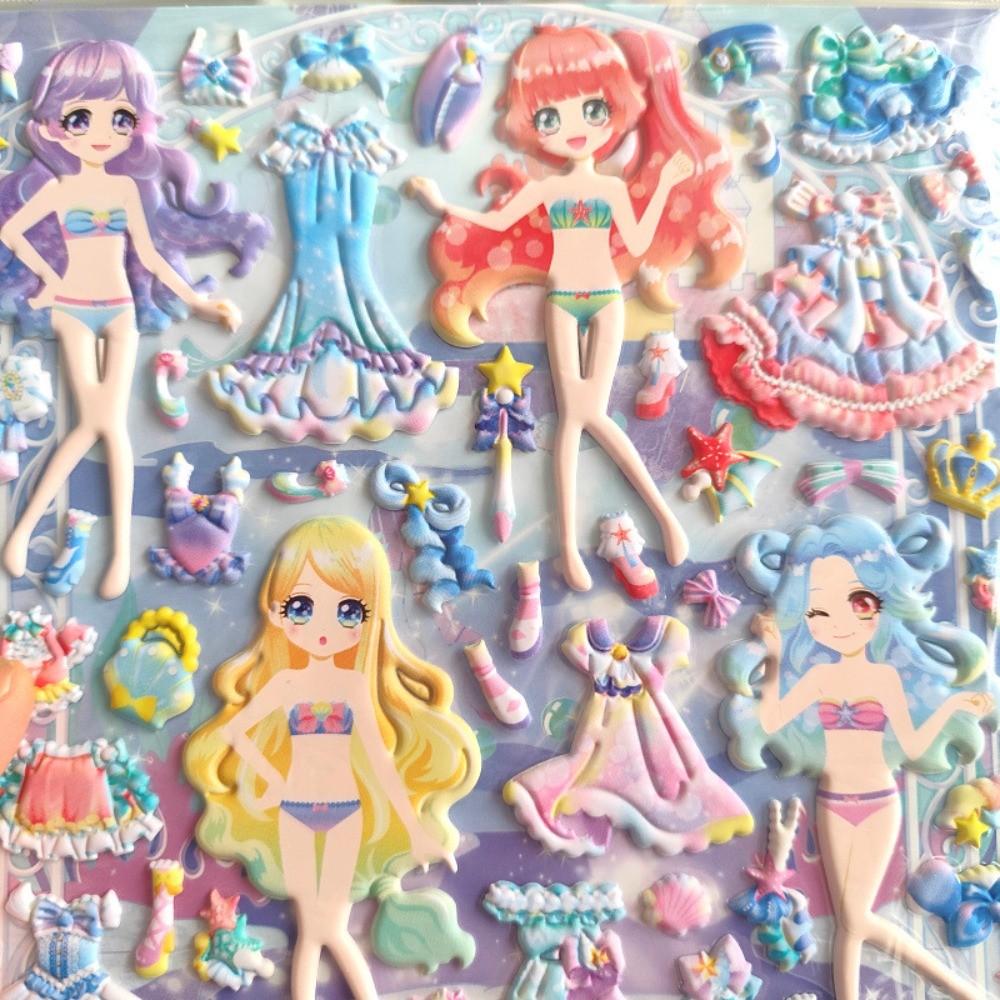 Large-Size Girls' Princess Dress-Up Stickers (4 Styles) Reusable Adhesive Stickers for Notebooks BulingBulingStickers Store