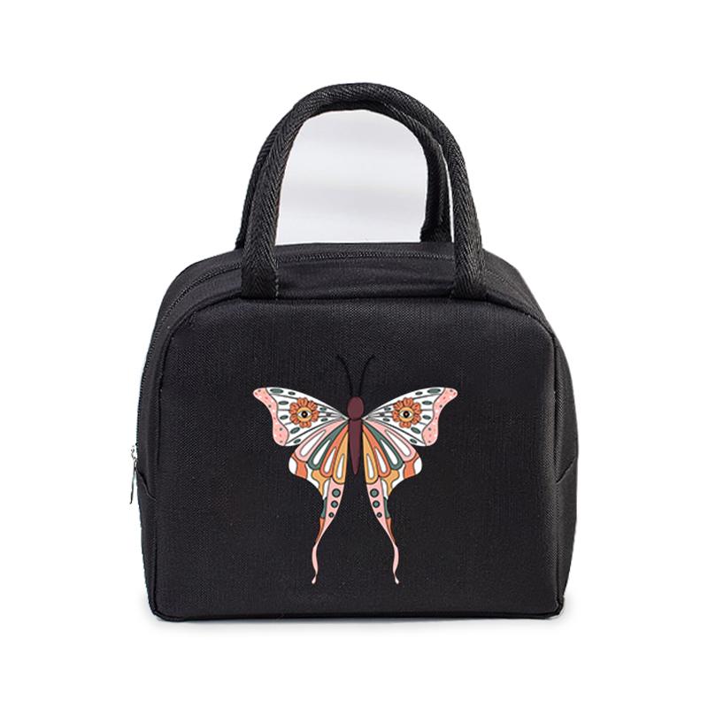 Vintage Butterfly Lunch Bag Women Men Fashion Reusable Insulated Lunch Box Insulated Handbags Picnic Travel Portable Lunch Bags