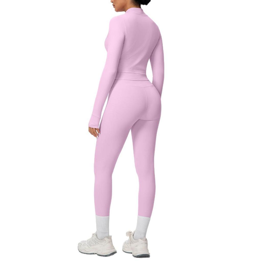 Cloud-like Quick-dry Zipper Jacket & High-waisted Yoga Suit - 3pc Outdoor Running Fitness Set