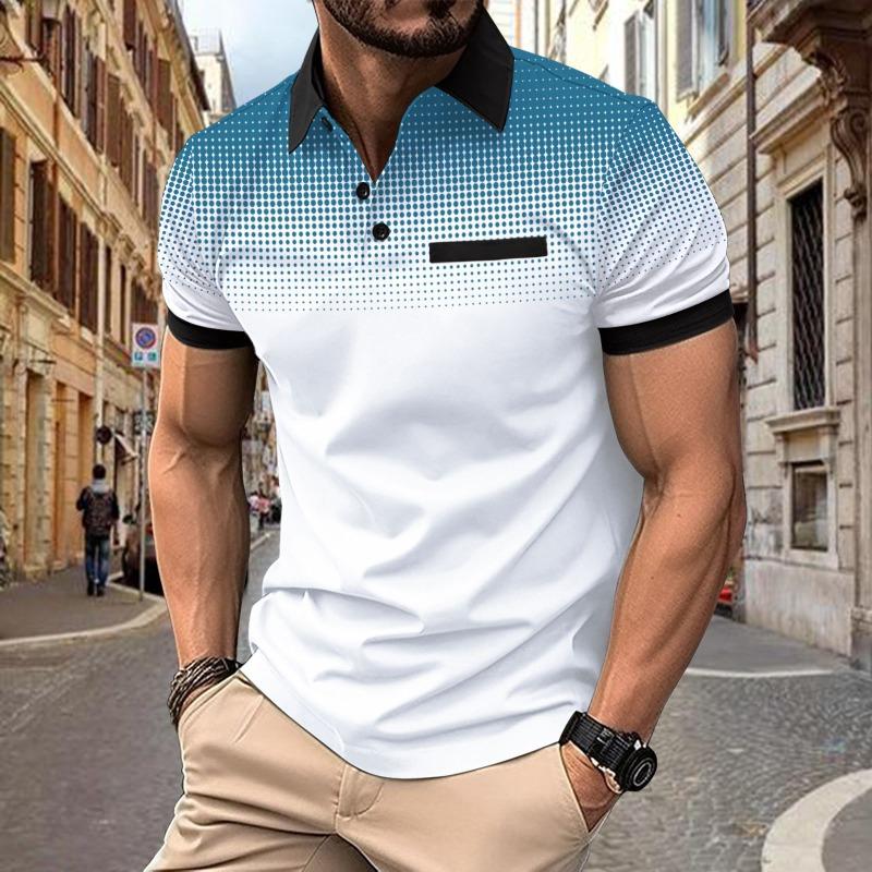 Men's Summer Gradient Printed Polka Dot Short Sleeved Polo Shirt