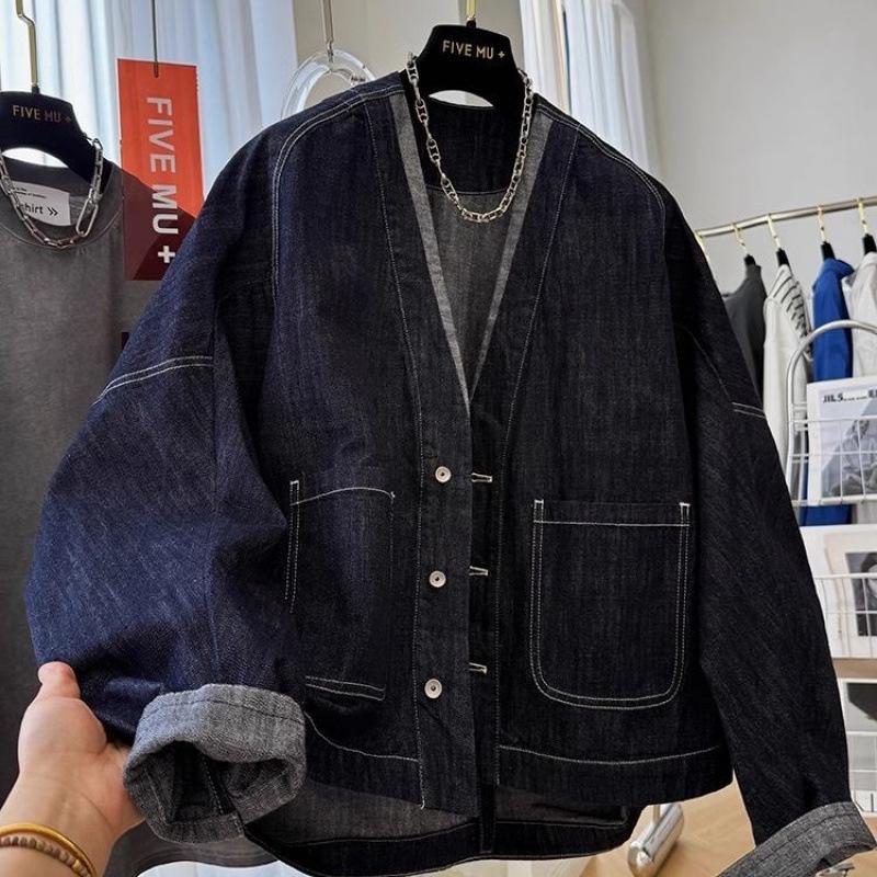 Elegant V-Neck Batwing Sleeve Denim Jacket - Japanese & Korean Inspired Spring Casual Outfit for Women