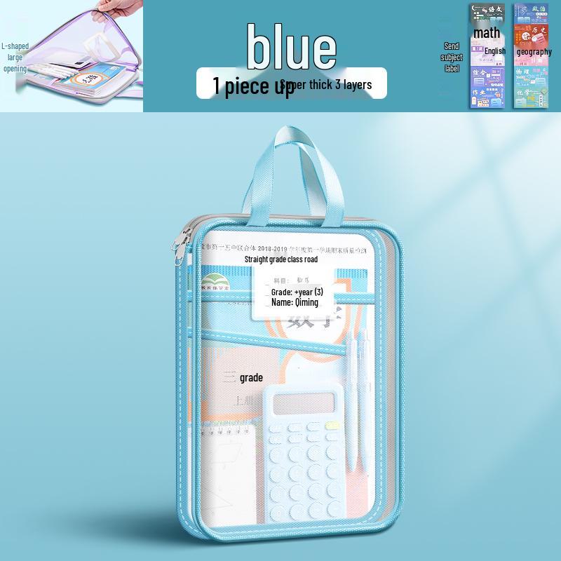 Transparent L-Shaped Mesh Zip Bag for Elementary Students