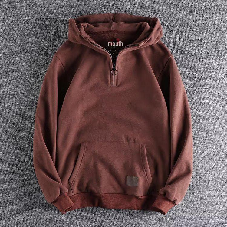Herren Koreanischer Stil Kapuzensweatshirt - Halboffener Kragen, Trendiges Japanisches Jugend-Oberteil für Frühling & Herbst