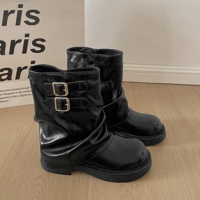 Autumn Winter Belt Buckle Women Pipe Fashion Height Increase Retro Platform Thick Sole Ladies Knight Short Booties