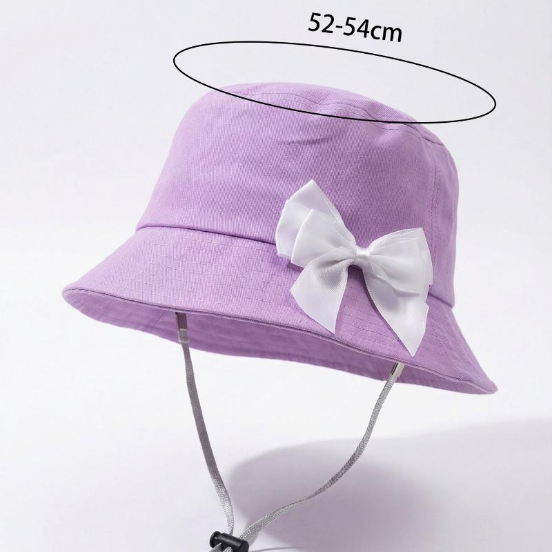 Cute Bowknot Girls Bucket Hat Adjustable Windproof Strap Kids Summer Beach Sun Hat for Girls 3-9 Years Old
