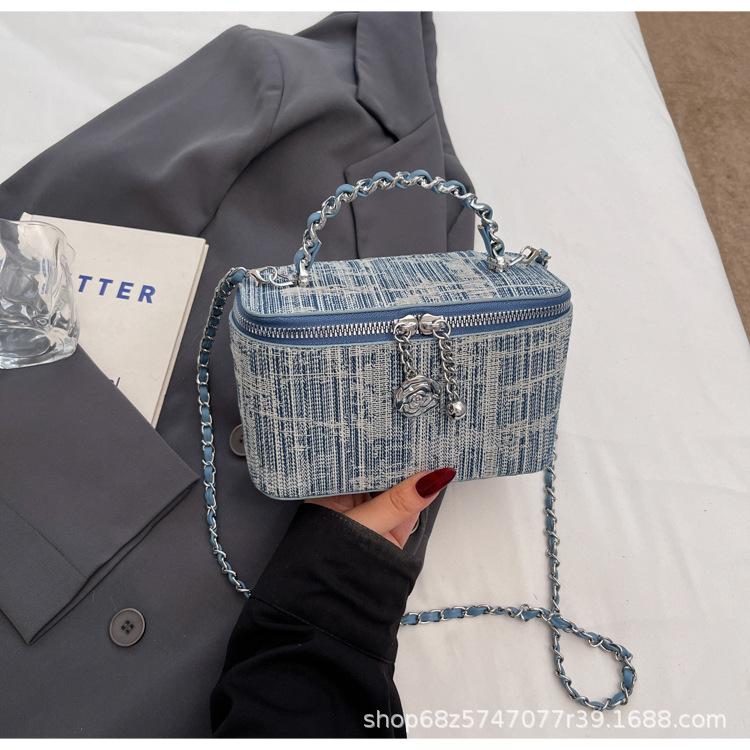 Women's bag 2025 new denim box bag foreign style chain one-shoulder crossbody bag fashion niche chain handbag