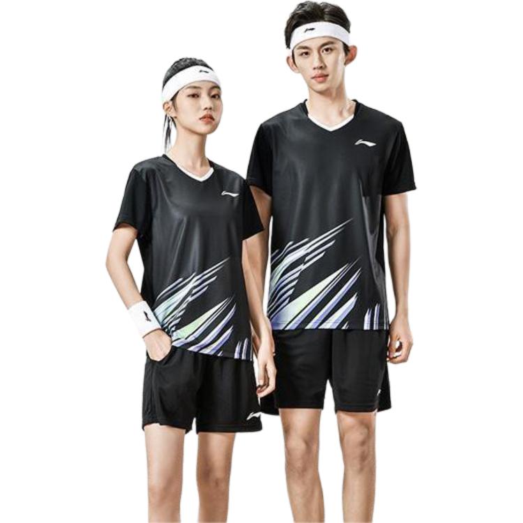 Li Ning Badminton Jersey Set Unisex Black AATU025-1