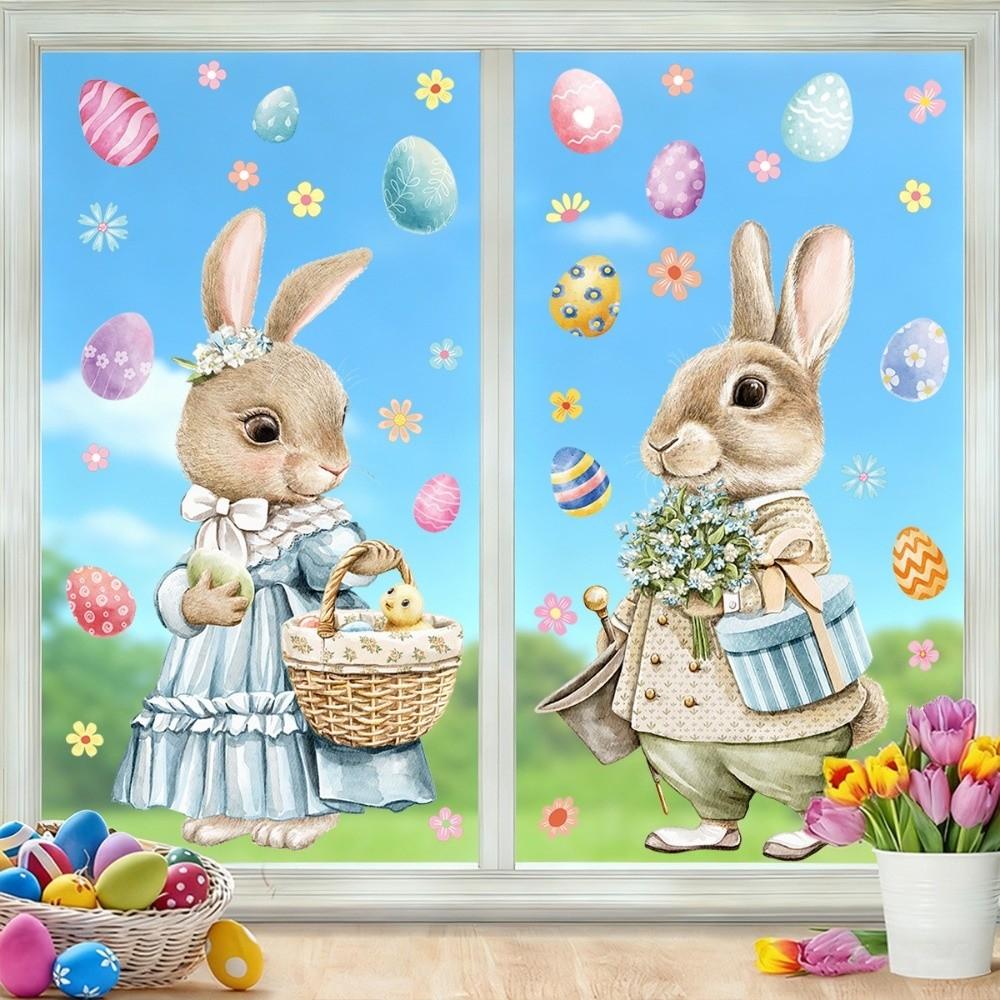PVC Bunny Glass Electrostatic Film Cartoon Rabbit Happy Easter Bunny Decal  Glass Mirror