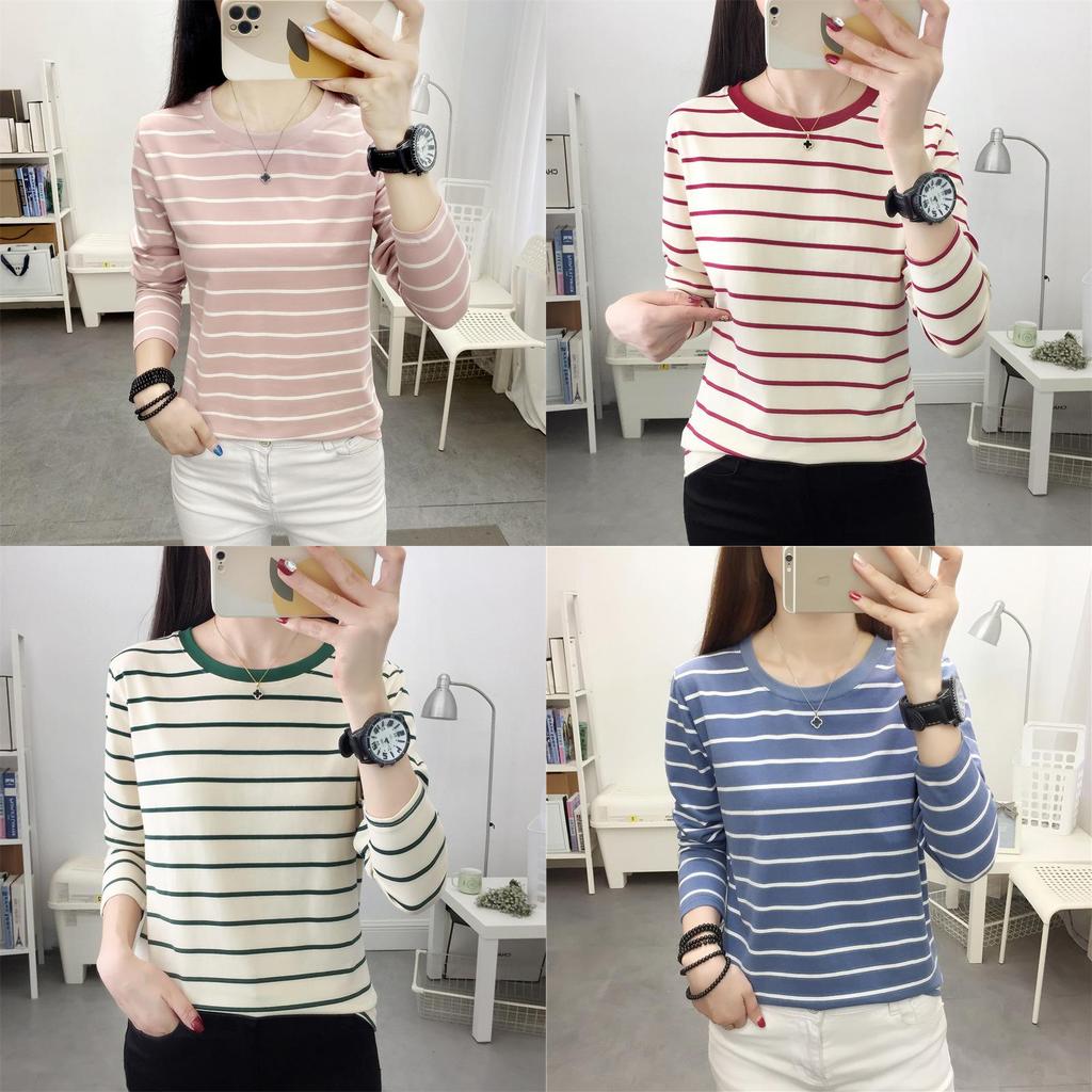 Cotton Striped Oversized Long Sleeve T Shirt For Women Autumn Casual Comfortable Wear