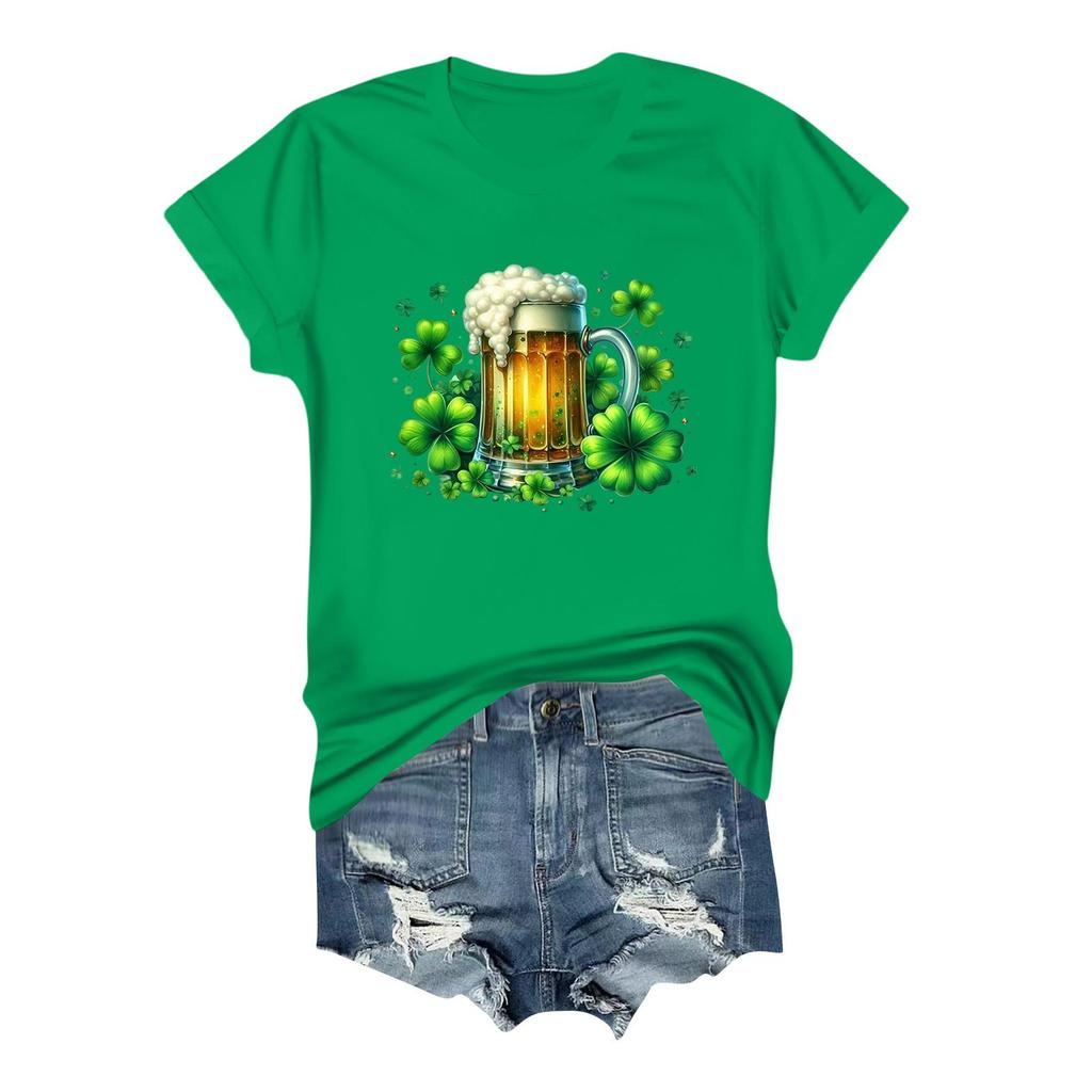 Women's Casual Printed T-shirt Round Neck Pullover Short Sleeve Top