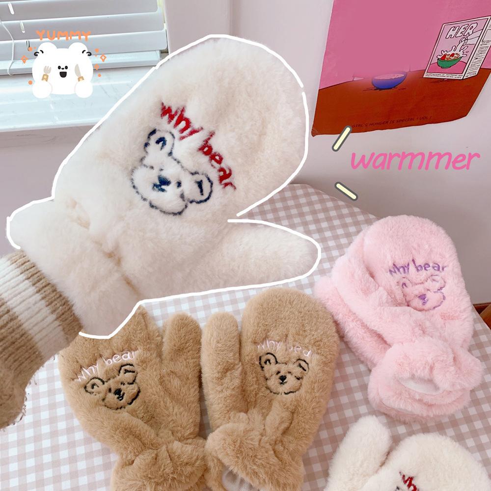 Sweet Winter Women Girls Cartoon Warm Mittens Full Finger Plush Gloves Bear Gloves