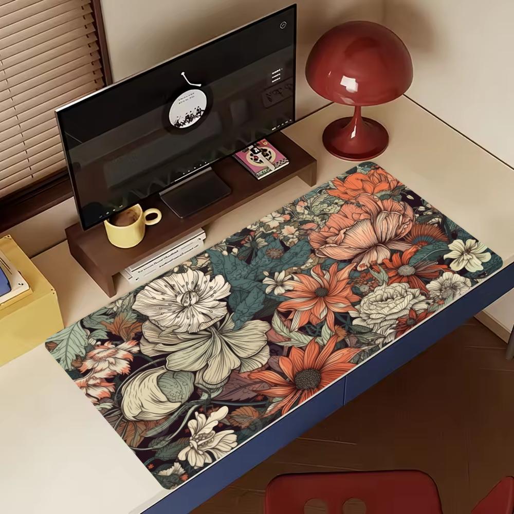 Vintage Floral Extended Large Gaming Mouse Pad NonSlip Rubber Base Stitched Edges For Office Laptop Keyboard Daily Use
