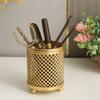 1pc Nordic Style Golden Metal Pen Holder, Multi-Purpose Organizer for Beauty Tools, Decorative Storage Cup for Desk Decoration