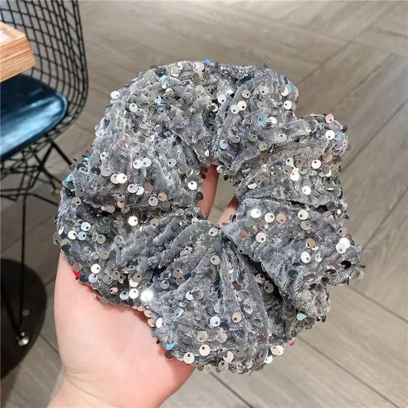 High-End French Retro Sequin Velvet Scrunchie Headband & Hair Tie for Women