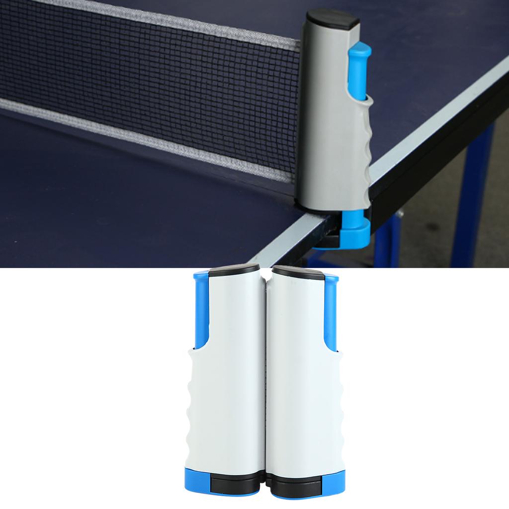 Fileu Retractabil de Ping Pong Set Portabil de Fileu și Stâlpi pentru Tenis de Masă pentru Mese cu Lățimea de 66,9 in Gri Albastru
