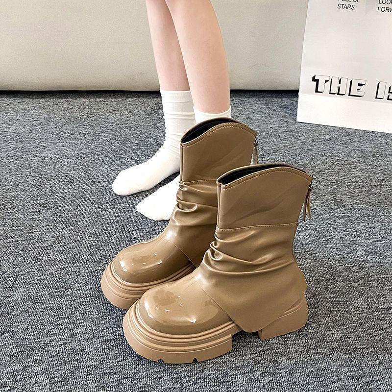 New autumn white Martin boots women's small thick-soled heightening retro trouser boots short boots