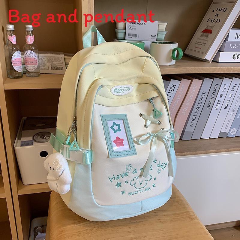 Cute Puppy Letter Embroidery And Strap Design Student Backpack With Pendant For High School Students