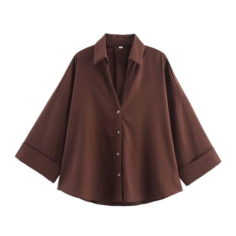 Kaslead New Arrival Women's Clothing Fashion Style Fashion Blended Linen Wide Sleeve V-neck Shirt 8741854