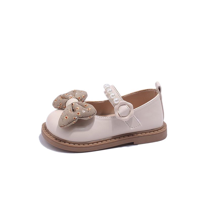 

Кожаные туфли для девочек, туфли принцессы с жемчужным бантом, новая детская модная одинарная обувь весна-осень 2025, туфли Doudou для девочки-малышки 21-25 yards 5 pairs in one hand бежевый
