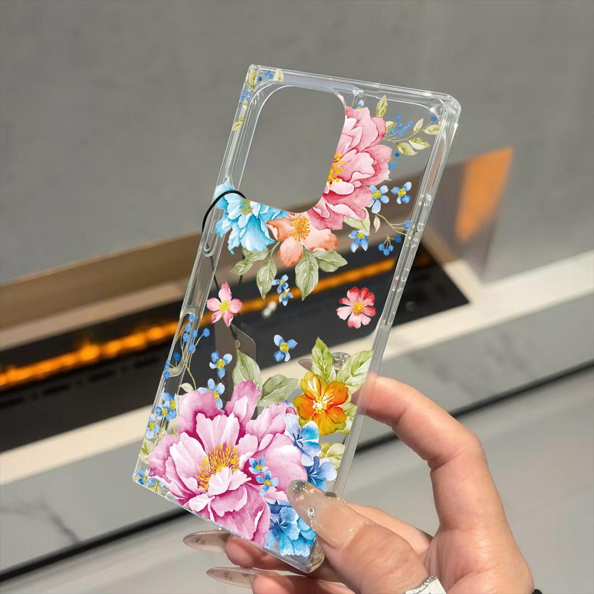 

Прозрачный квадратный чехол-бампер для iPhone 11 16 ProMax 12 14 Pro Max 15 Plus 13, защита от окисления, чехол с процветающим цветочным узором iphone 13