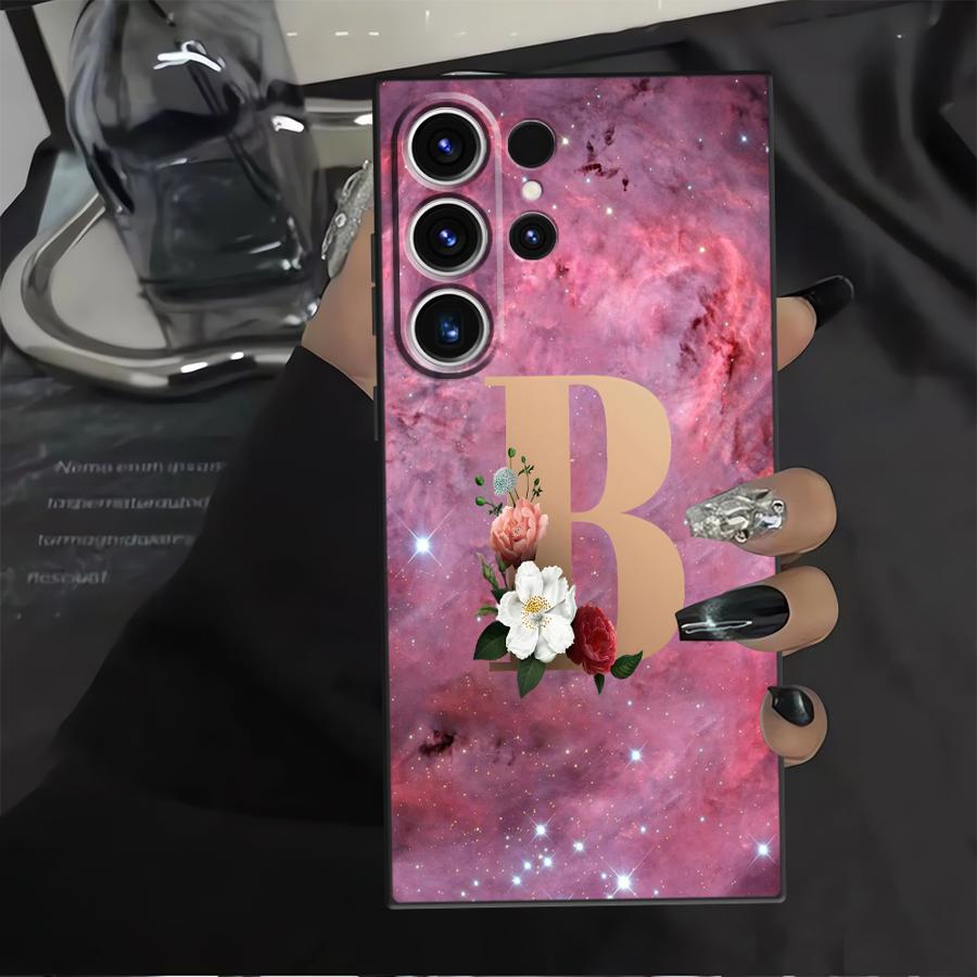 Case for Samsung Galaxy S26 Ultra S25 Plus S21 FE S23 Note 20 8 9 10 S24 S10 S9 S20 Ultra Funda Phone Cover Flower Name Letter A