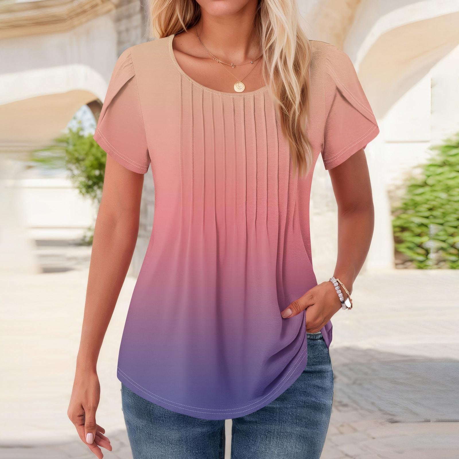 

Женские топы с коротким рукавом и круглым вырезом, летние рубашки с цветочным принтом, блузки для женщин, нарядные повседневные S розовый