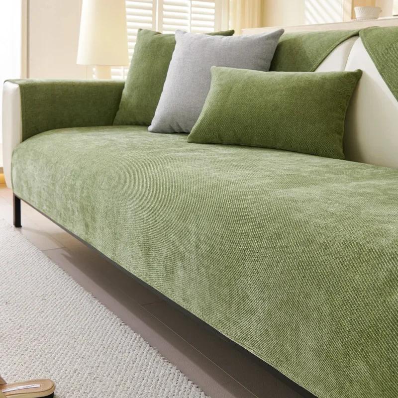Водонепроницаемая велюровая подушка для дивана, устойчивая к царапинам, универсальная для всех сезонов, чехол для дивана, нескользящий, однотонный, защитный чехол для дивана 70x70cm 1pcs зелёный