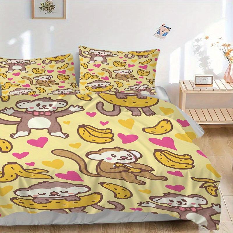 3pcs Monkey Banana Pattern Bedding Set, Ideal for Home Use, Suitable for Bedroom Decor (1*Duvet Cover + 1/2*Pillowcases, No Core) yy250821235