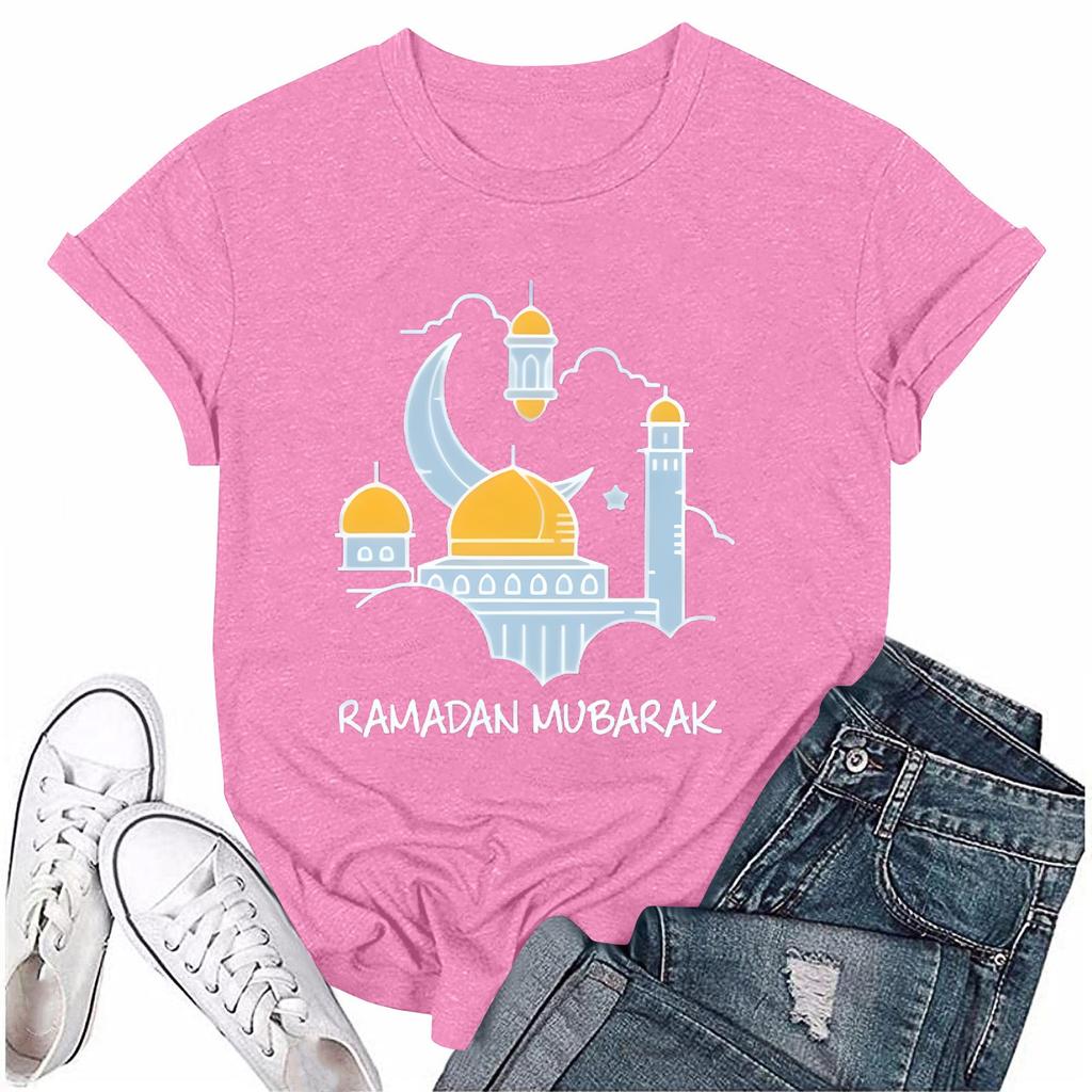 Girls casual loose printed T-shirt round neck pullover short sleeve top