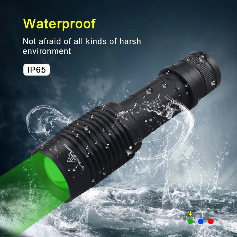 R5 LED Zoomable Flashlight Tactical Green/Red/Blue Torch 1 Gear  Outdoor Waterproof IP65 Night Hunting Fishing Lantern