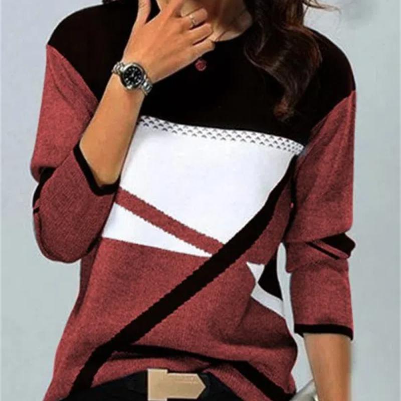 Dámská trička Trička s 3D geometrickým kontrastním potiskem Dámské Volný Dlouhý rukáv Elegantní Harajuku trička s výstřihem do O Dáma Podzim Zima